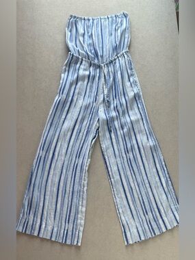 Calypso St. Barth Striped Wide-Leg Jumpsuit - Light Blue/White